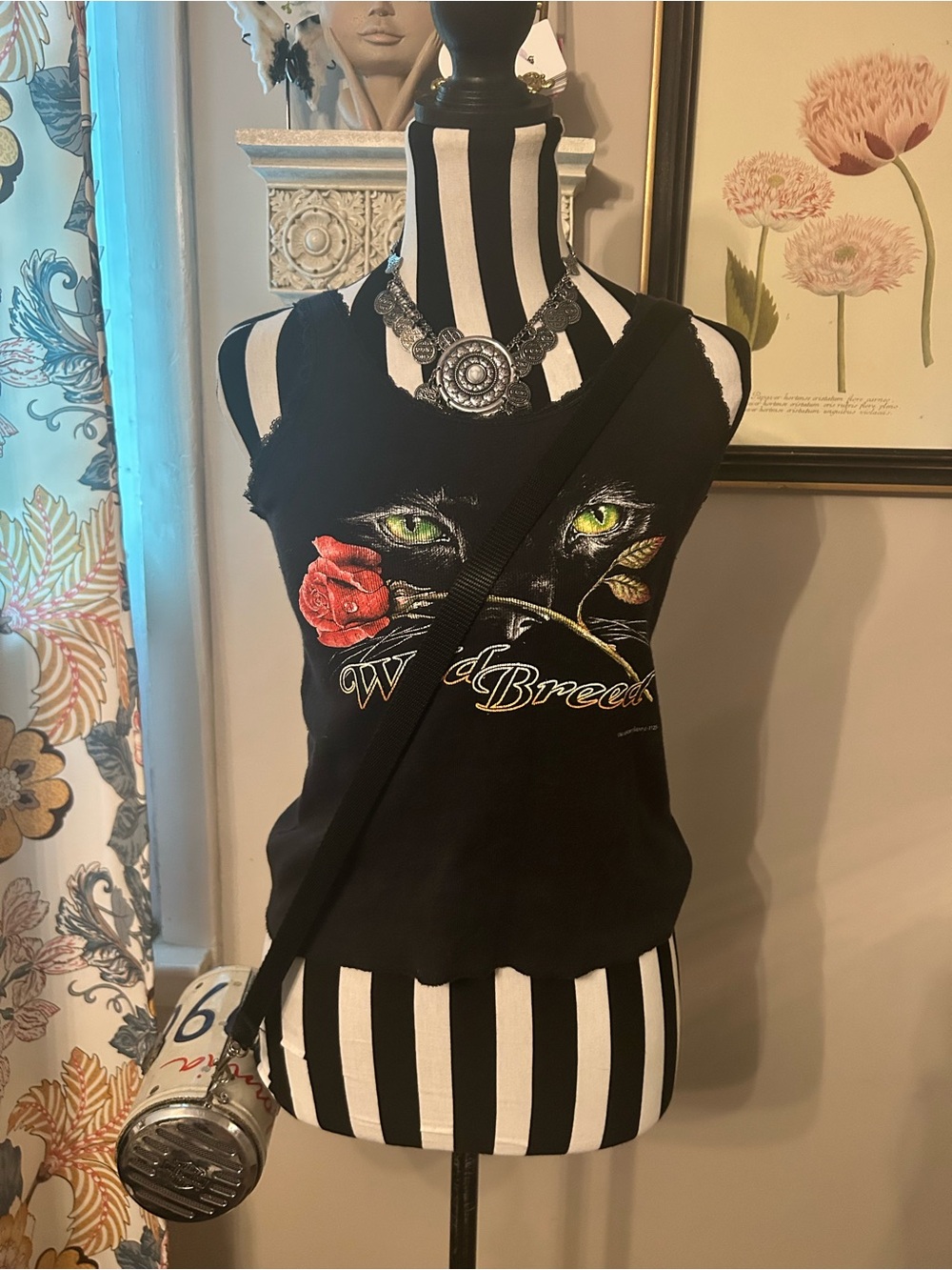 Vintage 2001 Sturgis Black Graphic Tank Cat Eyes and Red & CA License Plate Bag